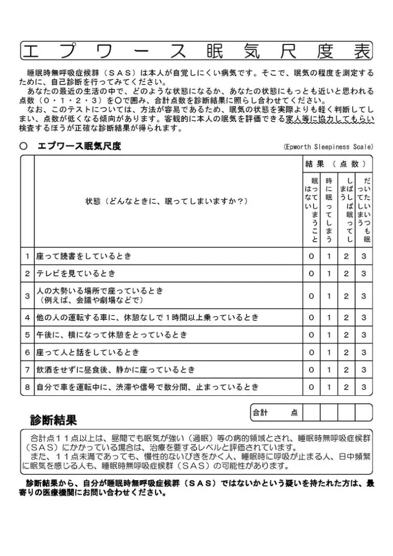 エスプワース眠気尺度表